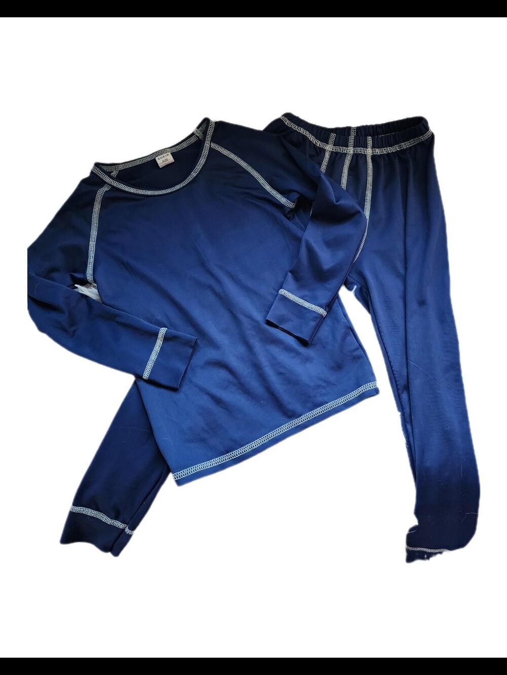 Kids Navy Blue Thermal Pajama Set with Contrast Stitching